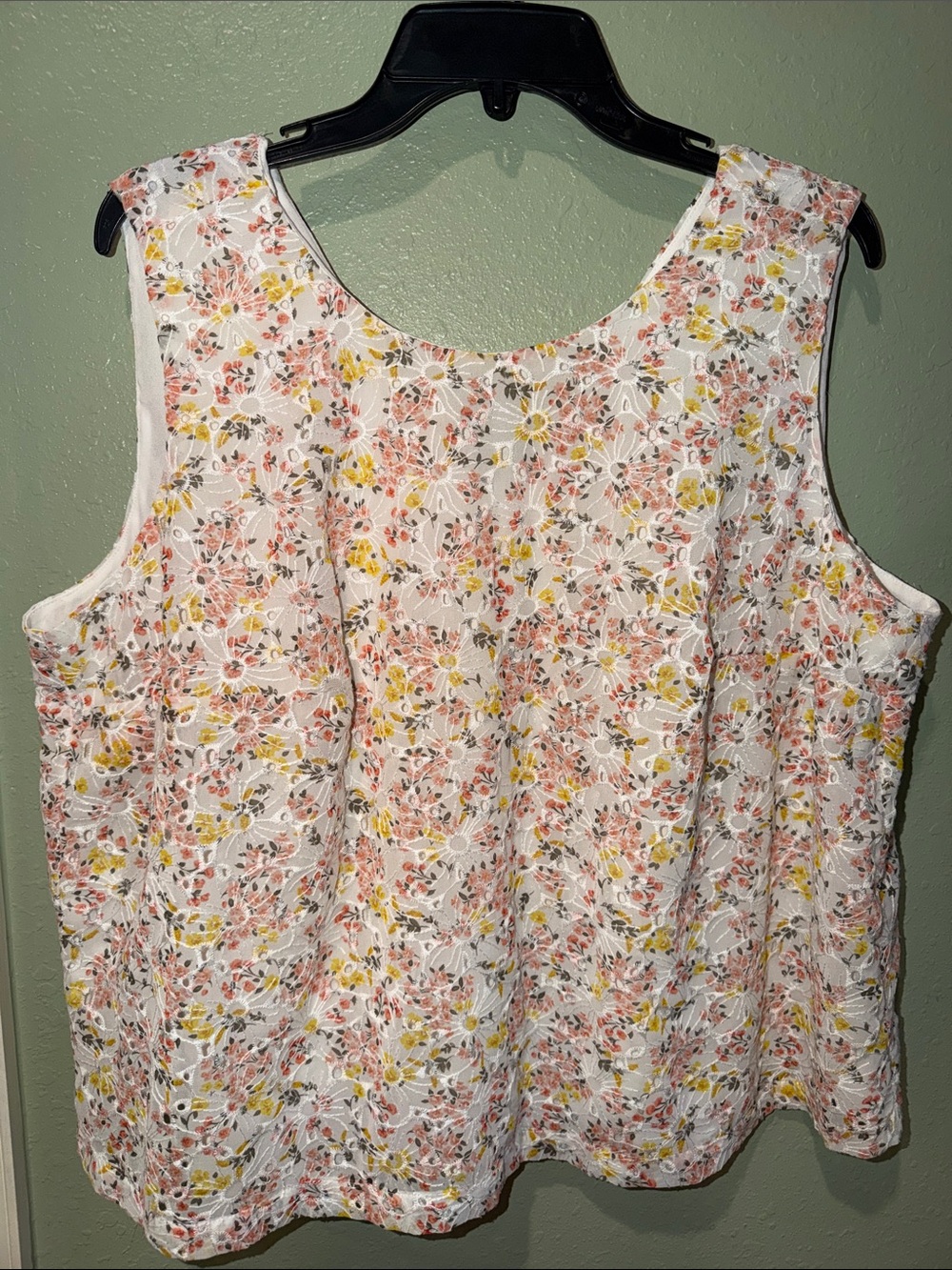 LOFT White Floral Lace Tank with Pink & Yellow Accents